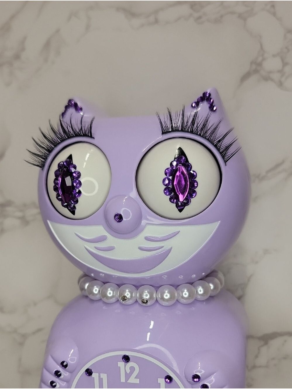 RARE RETIRED Jeweled Pastel Lilac Lady Kit Kat Cat Klock Clock - Picture 5 of 11